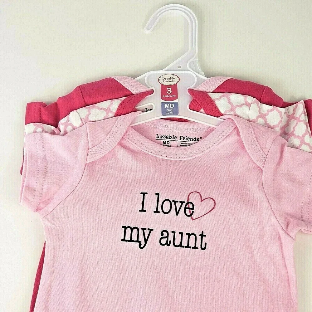 Luvable Friends Bodysuits Girls 3-6 Month 3 piece New‎ pink